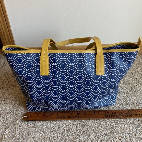 Jonathan Adler Modern Mod Blue White Semi Circle Pattern Canvas Tote Purse Bag - Picture 11 of 14